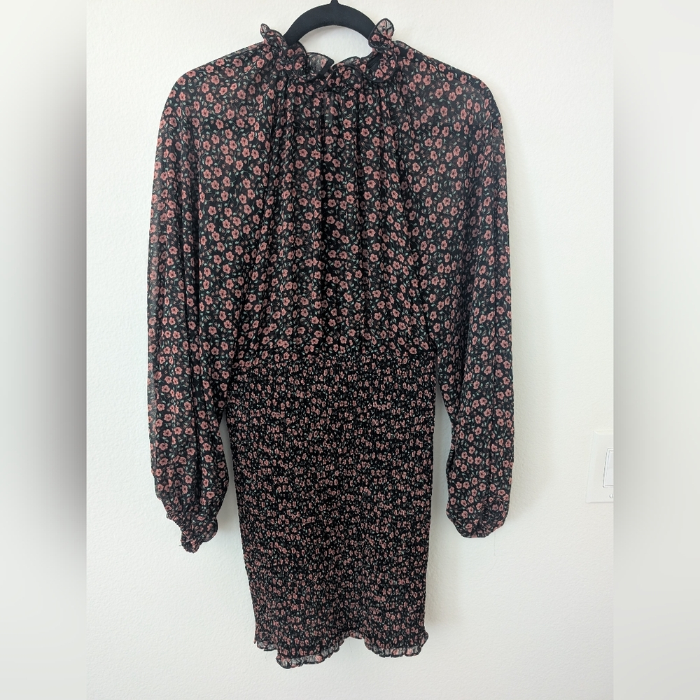 C/MEO Collective Black and Pink Floral Long Sleeve Dress (S)